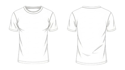 Fototapeta premium Line drawing of a t-shirt from the front and back on a plain white background