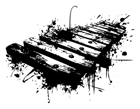 Artistic vector drawing of a xylophone instrument featuring expressive grunge ink splatters