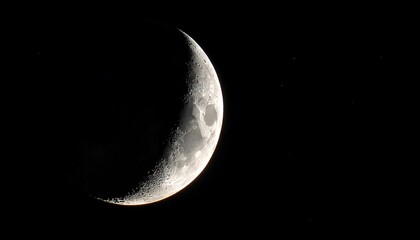 A crescent moon shines brightly against a dark background