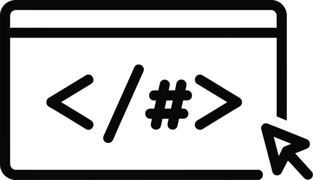 Line art icon of code bracket silhouette isolated on transparent background