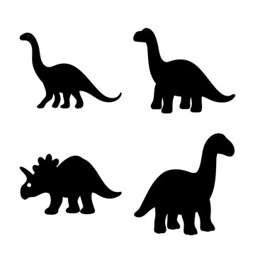 Collection of black dinosaur silhouettes including various species for prehistoric themes