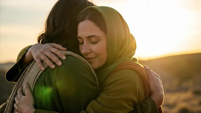 The weeping woman in the shawl, the Virgin Mary, the mother of Jesus, embracing and comforting Jesus Christ, personifies the concepts of empathy, support and friendship.