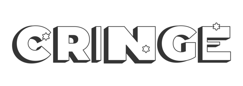 Cringe bold black and white 3D text. Awkward moment. Embarrassing reaction. Secondhand-shame. Discomfort vibe. Outlined letters. Fun typography. Blocky type with star accents. Montserrat font used