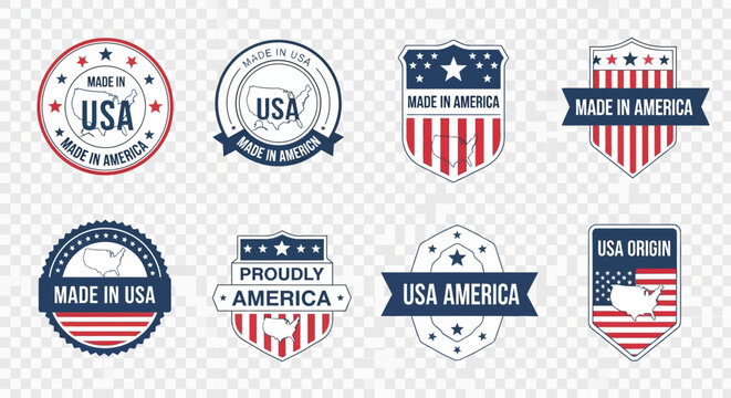 Collection of patriotic emblems and badges featuring the American flag and related symbols in various designs and layouts