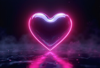 Glowing neon heart outline on dark Valentine Day background