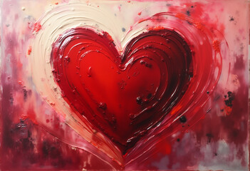 Artistic Valentine background with red oil paint strokes forming a heart
