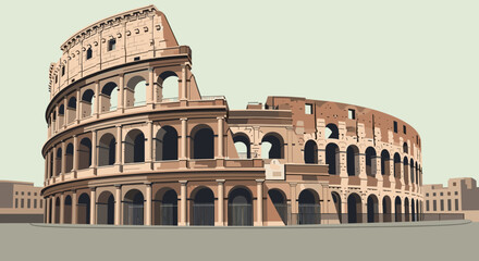 Naklejka premium Detailed linear artwork of historical roman colosseum with soft pastel colors
