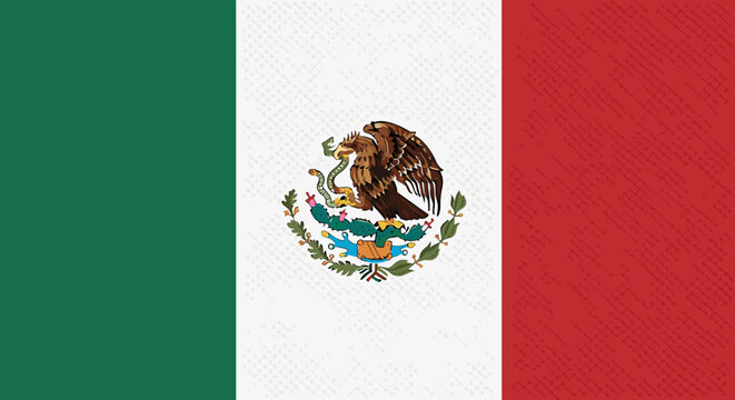 Mexican national flag with eagle emblem on textured background