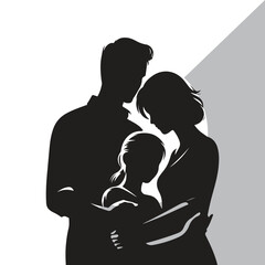 Family hugging together. Silhouette vector