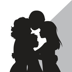 Family hugging together. Silhouette vector