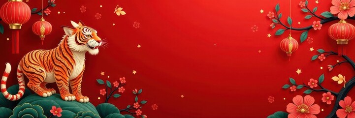 Abstract Asian tiger motif Vintage red gold seamless texture for Chinese New Year , oriental, illustration