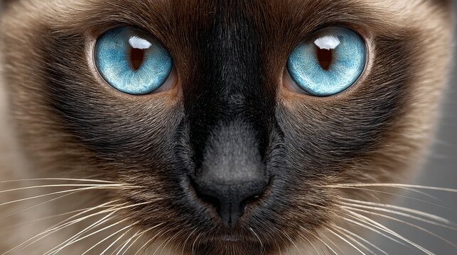 Captivating Close Up of a Siamese Cat with Striking Blue Eyes and Intriguing Facial Expressions
