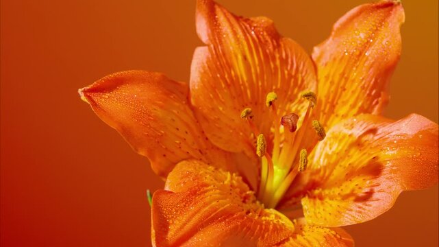 textured orange lily macro with droplets on petal surface, perfumer concept imagery emphasizing fragrance and luxury, highdetail closeup