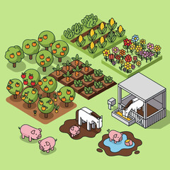 Farm Animals and Plants in Cartoon Style. © erviana