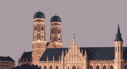 Obraz premium Iconic twin-towered historic cathedral skyline in modern minimalist design