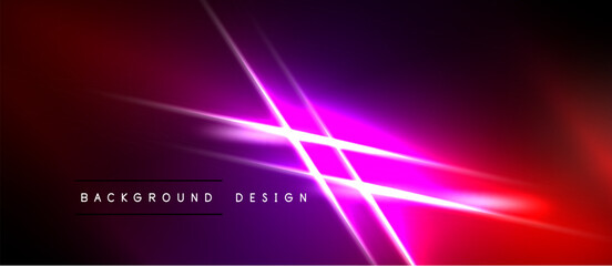 Naklejka premium Vibrant neon lights create dynamic abstract background. Purple, red hues blend, forming energetic visual effect. Modern design element.