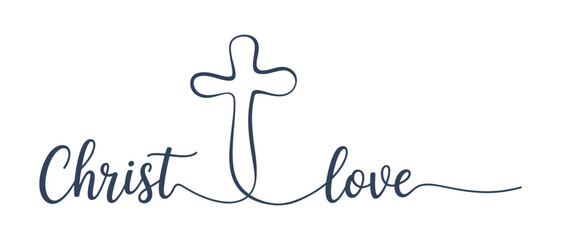 Cross symbol with handwritten style words Christ and love, vector illuastration