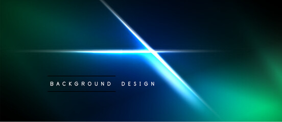Naklejka premium Abstract neon lights create dynamic gradient background. Diagonal lines intersect, forming bright visual effect. Dark space surrounds vibrant colors.