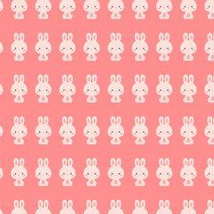 Minimal Bunny Seamless Pattern, cute kawaii rabbits on soft pink background, swatch available in swatches panel, simple pastel animal repeat for nursery decor and kids products