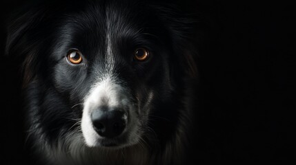Dramatic low key portrait of black and white dog