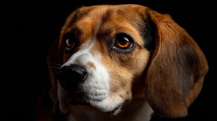 Beagle dog studio portrait on black background