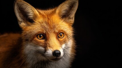 Obraz premium Close-up portrait of red fox with golden eyes on black background