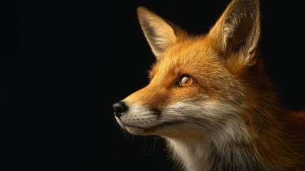 Obraz premium Red fox profile portrait on black background