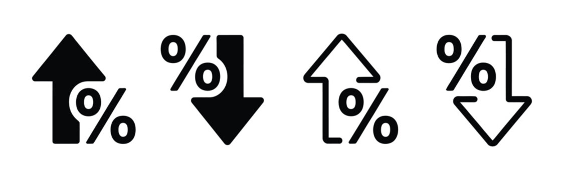 Percentage icon. percentage growth and decline icons set percent arrow up and down flat and line style symbols collection stock vector. 