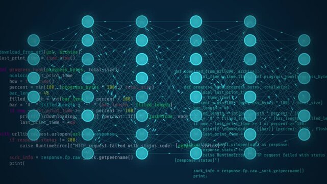 Machine learning calculations, artificial intelligence, ai, deep learning blockchain neural network concept