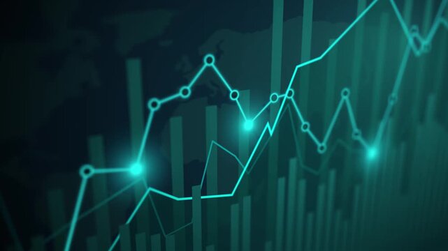 Business Candlestick Chart Showing Bullish Stock Market Trend with Rising Financial Index and Global Investment Growth Data on Blue Digital Background
