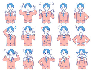 Fototapeta premium 学生 表情 バリエーション セット 男子