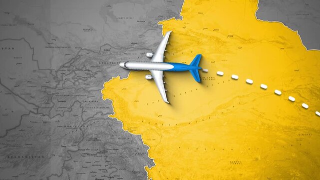 Airplane Flight Path Animation from China to Iran across Central Asia
