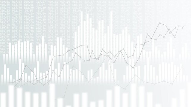 Financial rising index data, modern investment analysis chart with uptrend line graph and candlestick on black and white color background tone