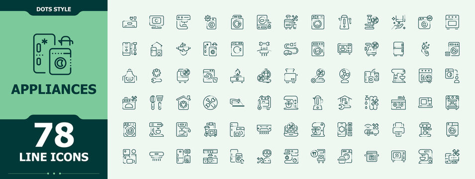 Appliances icon collection. Appliance outline icons in linear style. Minimal linear icons. Kitchen icon set. Editable vector stroke.