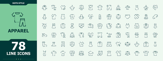 Apparel icon set. Clothes icon pack. Minimalist icons collection. Contain linear sign cloth, dress, wear, clothes, suit and more. Vector artwork and illustration. © icogrid