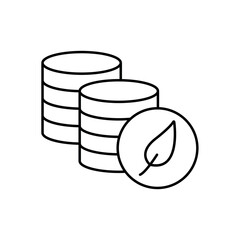 Icon a sustainable finance and green investment with coins and leaf, isolated against a clean background.