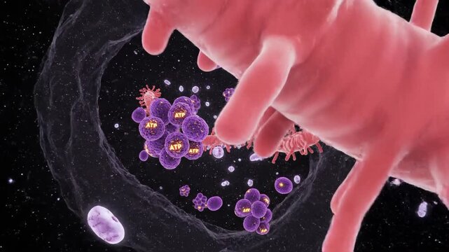 3D Cell Travel: Mitochondria, ER, and ATP Particles in Cytoplasm