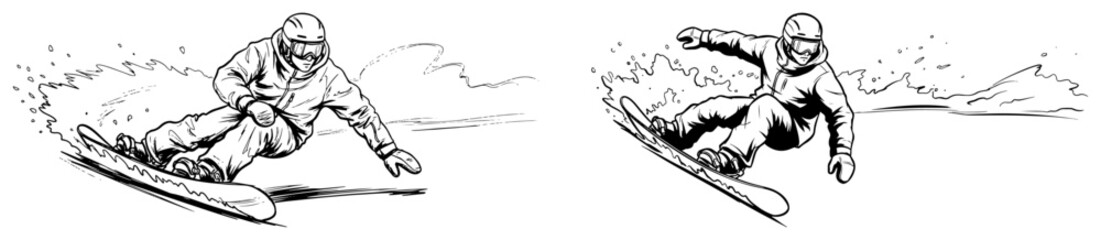 Obraz premium Snowboarder carving in snow winter extreme sport vector sketch
