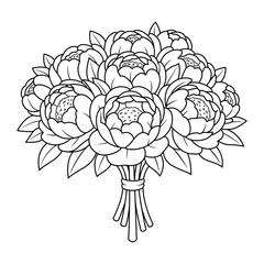 Peony Bouquet Coloring Page for Adults and Kids