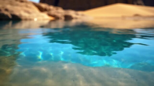 Close-up of a water droplet creating expanding ripples on a turquoise pool surface evoking tranquility and natural beauty with a shallow depth of field
