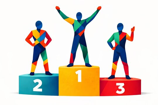 Olympic Athletes sport podium celebrating victory results, abstract winter sports illustration
