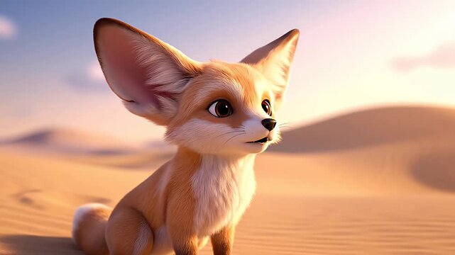 Cute desert fox sitting and looking around in dynamic expressions