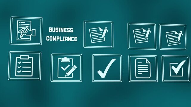 Global business compliance and regulatory policy icon set for law and ethics.