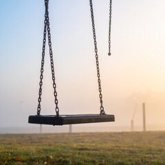 Kinderschaukel ohne Kind im Nebel