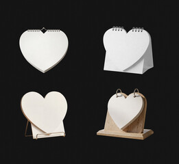 Unique Heart shaped calendar mockup mega set collection. Isolated cutout. Unique heart-shaped blank calendar.