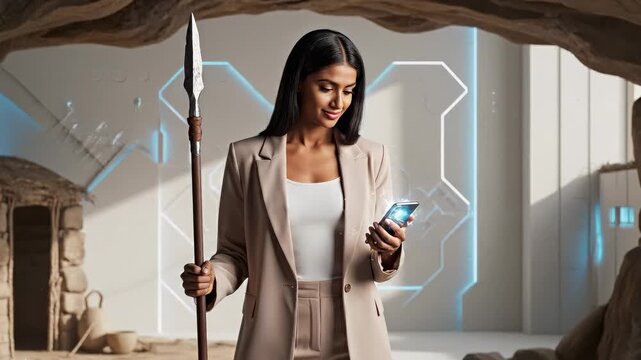 Human evolution from prehistoric hunter to modern businesswoman