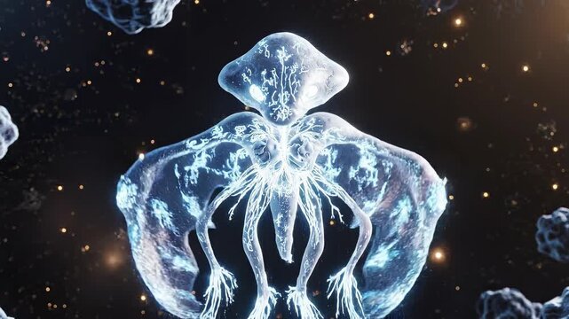 Dna evolution creating ethereal winged alien creature