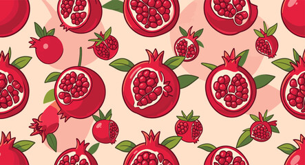 Dreamy light green background fruit paradise pattern showcasing beautiful sliced pomegranates, whole dragon fruits, juicy citrus fruits, sweet strawberries, pineapples and fresh figs composition
