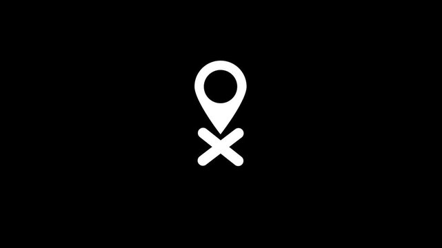 White Location Pin with an X Symbol on Black Background map marker navigation