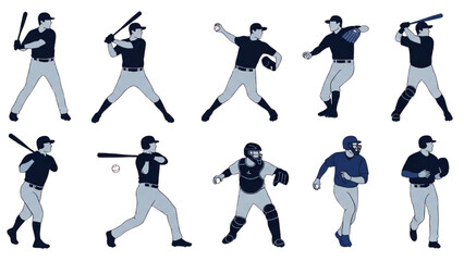 Collection of baseball players in various dynamic poses and actions on the field from different viewpoints © Stock Image Paradise